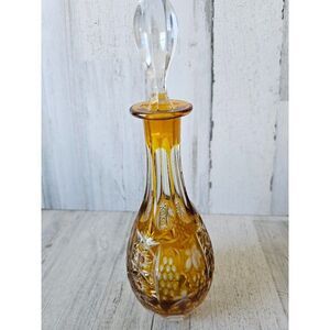 Vintage Czech yellow cut glass decanter bottle top wine champagne